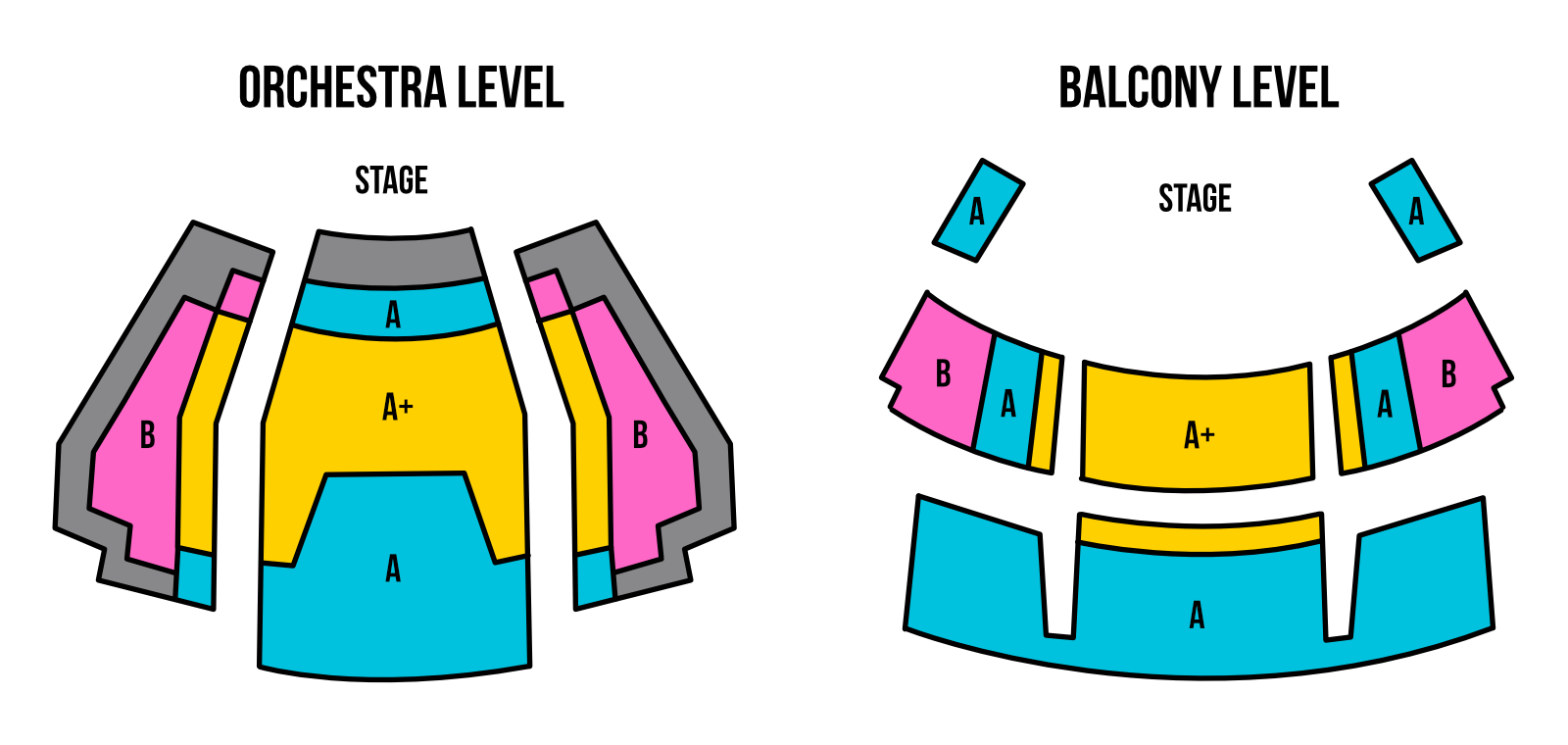 A simple view of the Spriet Stage seating map with zones divided by colour.