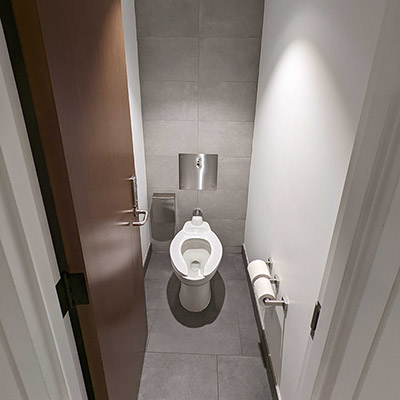 A view of the inside of a private stall in one of the Grand's all-gender washrooms.