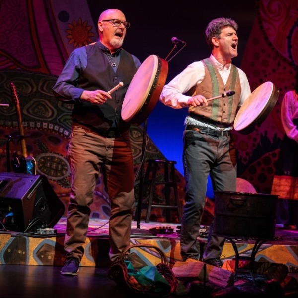 Pictured (L to R): Robert Walsh, Nathen Aswell, and Andrea Menard | Photo by: Dahlia Katz | Set Design: Cimmeron Meyer | Costume Design: Samantha McCue | Lighting Design: Kimberly Purtell | Set Inspired by Artwork by: Leah Dorion