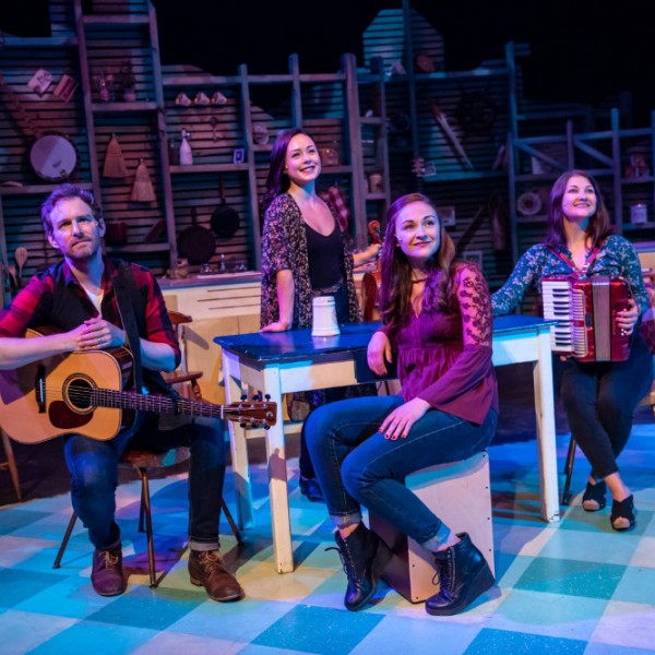 Pictured (L to R): Ian Sherwood, Celia Owen, Malia Rogers, and Karen Lizotte | Photo by: Stoo Metz | Lighting Designer: Vicky Williams | Set Designer: Andrew Cull