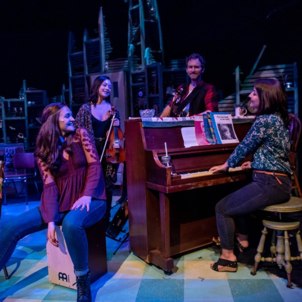 Pictured (L to R): Malia Rogers, Celia Owen, Ian Sherwood, and Karen Lizotte | Photo by: Stoo Metz | Lighting Designer: Vicky Williams | Set Designer: Andrew Cull