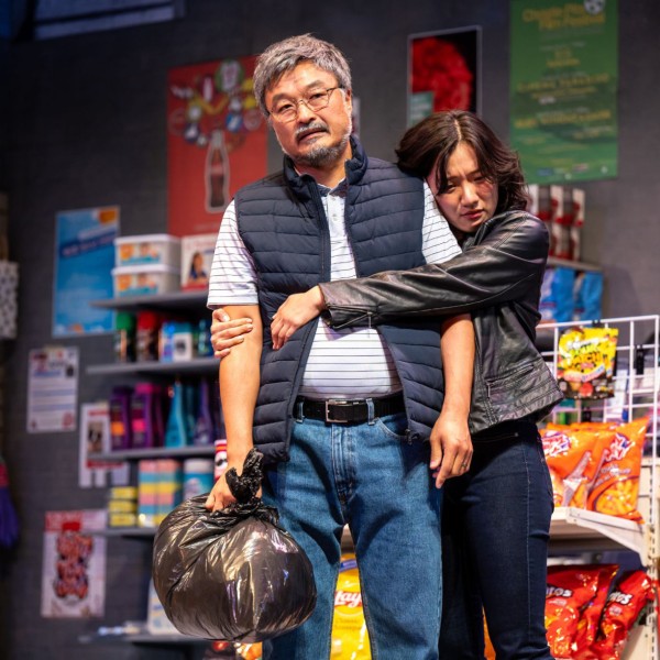 Pictured (L to R): Ins Choi and Kelly J Seo. Photo by Dahlia Katz. Photo by Dahlia Katz. Directed by Esther Jun. Set and Costume Design: Julia Kim (Set Design is based on the Original Set Design by Carolyn Rapanos). Lighting Design: Jareth Li.