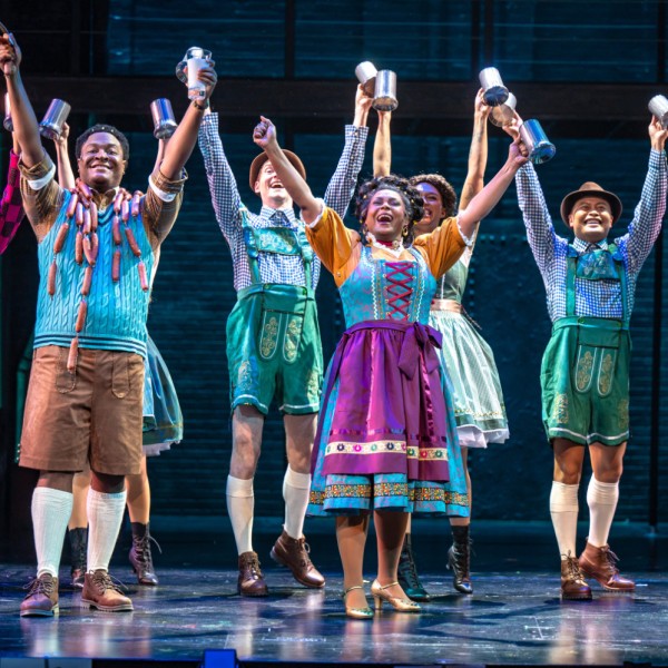 Pictured: The Cast of CHARLIE AND THE CHOCOLATE FACTORY. Photo by Dahlia Katz. Directed by Jan Alexandra Smith. Set Design by Scott Penner. Costume Design by Joseph Abetria. Lighting Design by Siobhan Sleath.