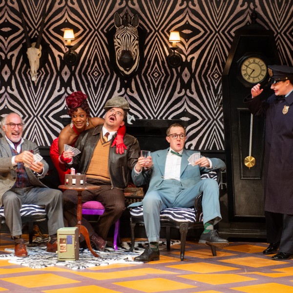 Pictured: The Company of CLUE. Photo by Dylan Hewlett. Directed by Dennis Garnhum. Set & Costume Designer: Brian Perchaluk. Lighting Designer: Kevin Lamotte.