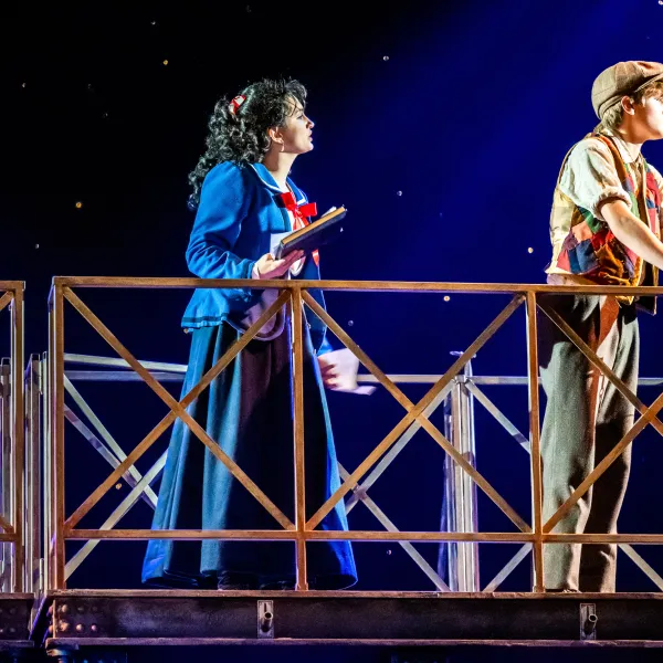 Pictured: Company members of Disney’s NEWSIES at the Grand Theatre. Directed by Ray Hogg. Music Direction by Matthew Atkins. Choreographed by Krista Leis. Set Design Consultant: Joshua Quinlan. Costume Design by Lisa Wright. Lighting Design by Echo Zhou周芷會. Sound Design by Emily Porter. Fight Director: Mike Dufays. Disability Consultant: Kristi Hansen. Stage Management by Melissa Cameron. Photography by Dahlia Katz.