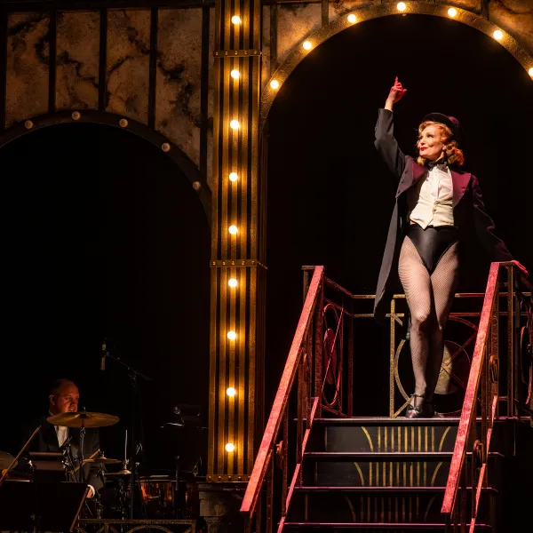 Pictured: Terra C. MacLeod in Piaf/Dietrich at the Grand Theatre. Rachel Peake – Director. Mary Ancheta – Music Director. Genny Sermonia – Choreographer. Lorenzo Savoini – Set Designer. Ming Wong – Costume Designer. Michelle Ramsay – Lighting Designer. Emily Porter – Sound Designer. Suzanne McArthur – Stage Manager. Photography by Dahlia Katz. 