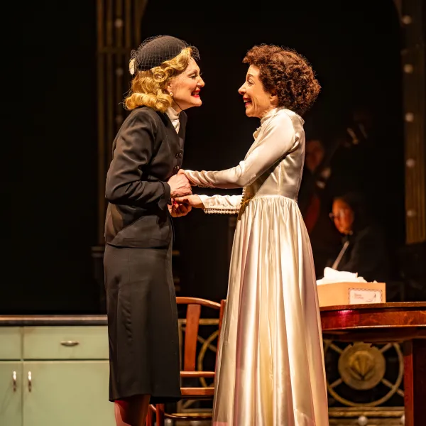 Pictured: Terra C. MacLeod & Deborah Hay in Piaf/Dietrich at the Grand Theatre. Rachel Peake – Director. Mary Ancheta – Music Director. Genny Sermonia – Choreographer. Lorenzo Savoini – Set Designer. Ming Wong – Costume Designer. Michelle Ramsay – Lighting Designer. Emily Porter – Sound Designer. Suzanne McArthur – Stage Manager. Photography by Dahlia Katz. 