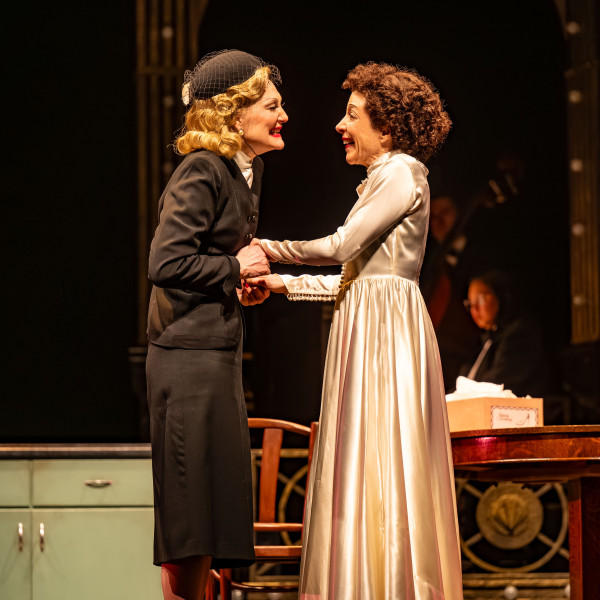 Pictured: Terra C. MacLeod & Deborah Hay in Piaf/Dietrich at the Grand Theatre. Rachel Peake – Director. Mary Ancheta – Music Director. Genny Sermonia – Choreographer. Lorenzo Savoini – Set Designer. Ming Wong – Costume Designer. Michelle Ramsay – Lighting Designer. Emily Porter – Sound Designer. Suzanne McArthur – Stage Manager. Photography by Dahlia Katz. 