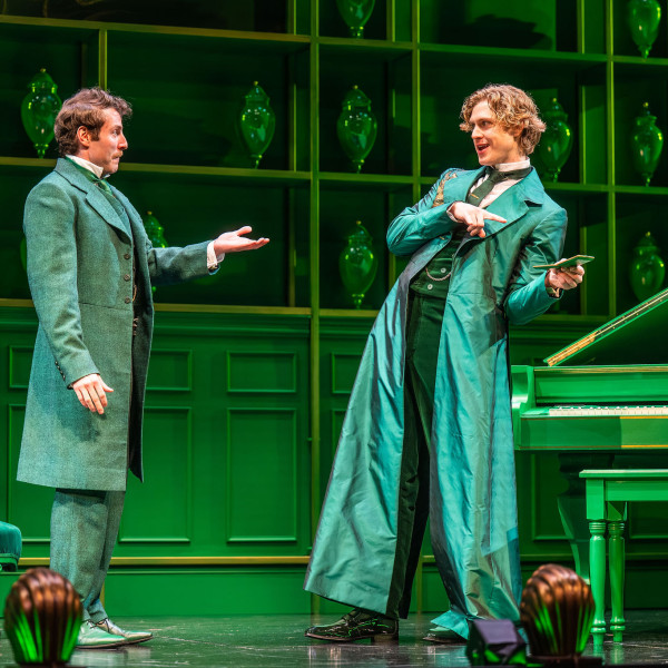 Company members in The Importance of Being Earnest at the Grand Theatre. Alistair Newton – Director. Stephen Ingram – Music Director. George Absi – Choreographer. Michelle Tracey – Set Designer. Judith Bowden – Costume Designer. Siobhán Sleath – Lighting Designer. Olivia Wheeler – Sound Designer. Michael Hart – Stage Manager. Photography by Dahlia Katz. 